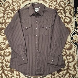 Ely Cattleman Western Pearl Snap Dress Shirt Stripes Cowboy Brown Rodeo Retro